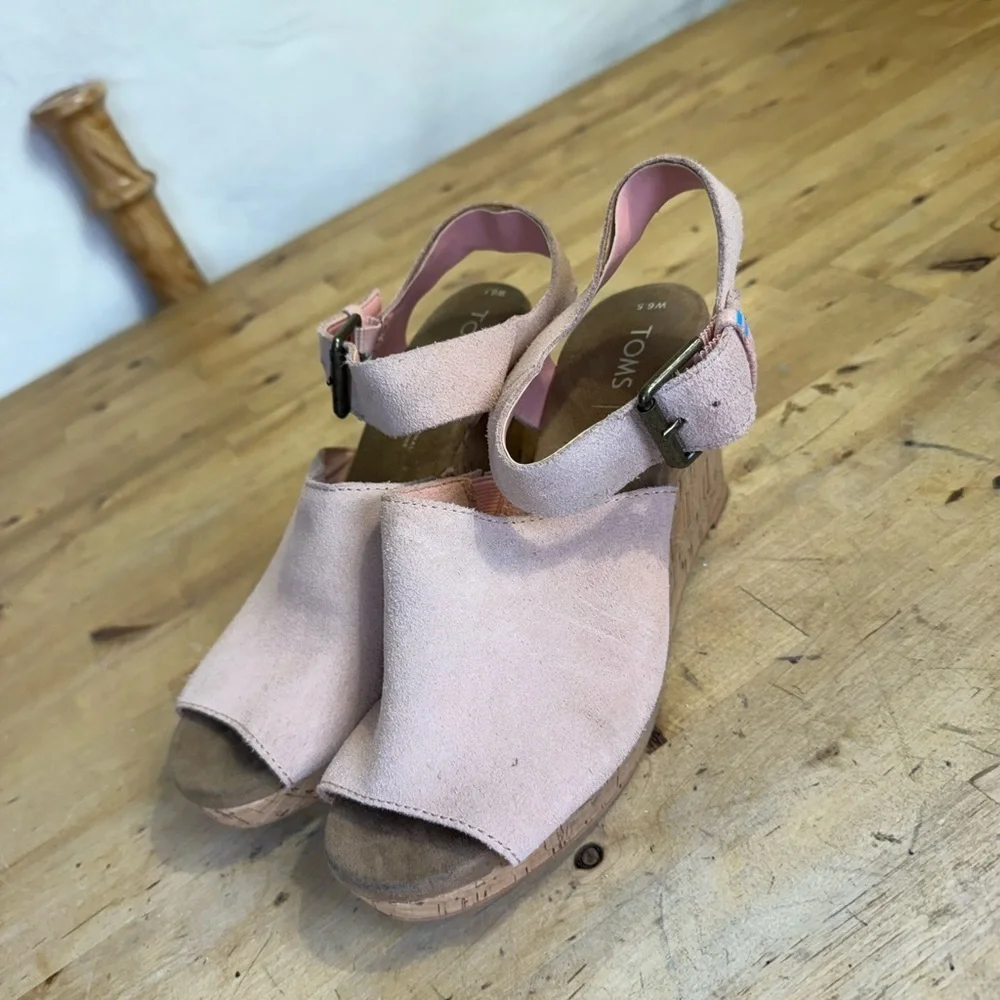 TOMS Tropaz Pink Suede Cork Wedge Sandals Women’s 6.5